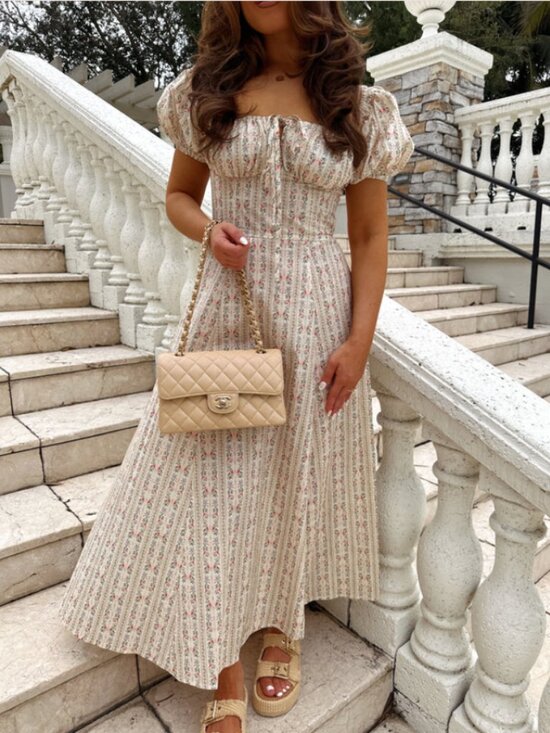 MABLE Dresses & Skirts - Princess Ruth Cream Floral Puff Sleeve Dress| Easter Church Dress